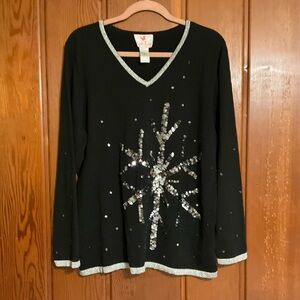 Vintage Holiday Sweater with Sequined Snowflake Design Size Large #2335